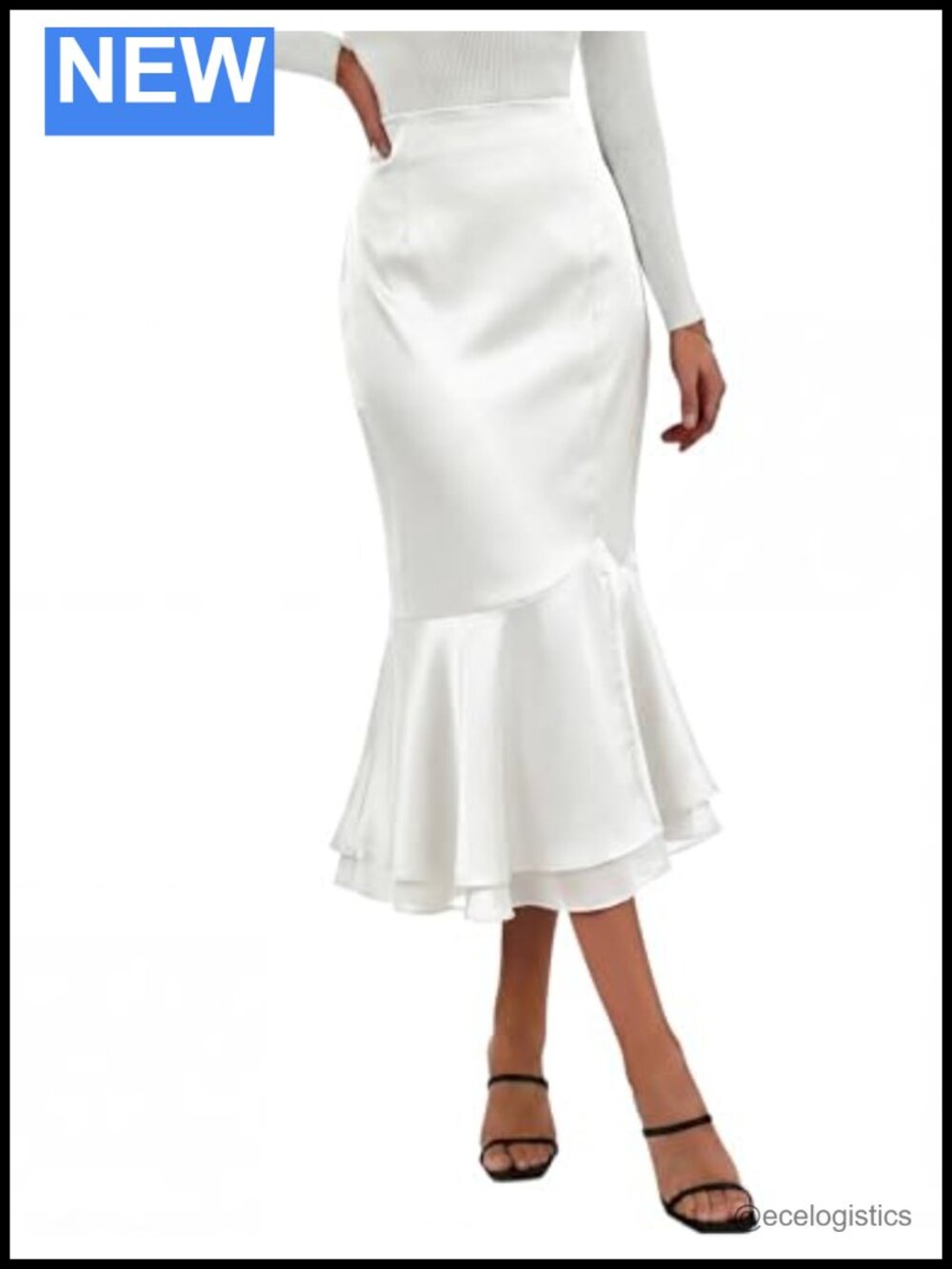Satin Mermaid Midi Skirt High Waisted Fishtail Pencil Skirt